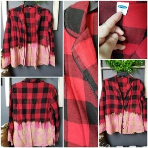 Hand-bleached flannel-type button down top